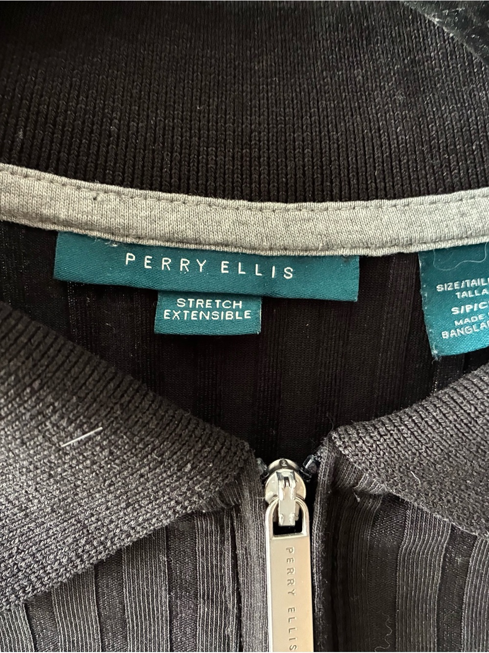Perry Ellis Black Ribbed Zip-Front Polo - Picture 2 of 4